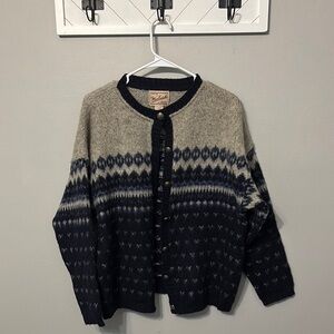 Woolrich Navy and Gray Fair Isle Wool Cardigan